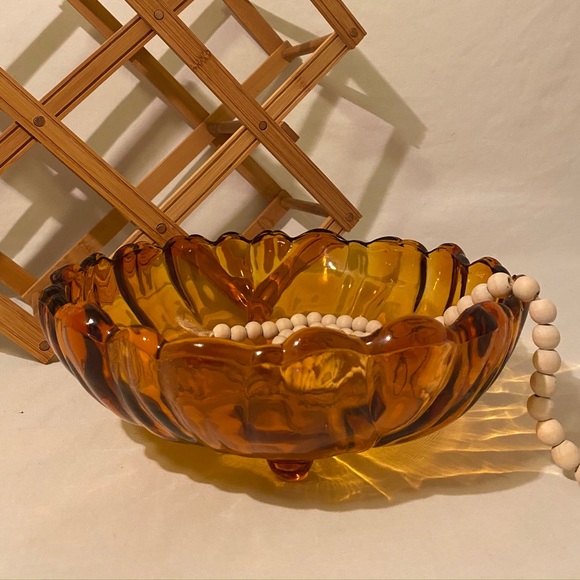 Vintage Amber Glass Footed Bowl - Picture 2 of 3